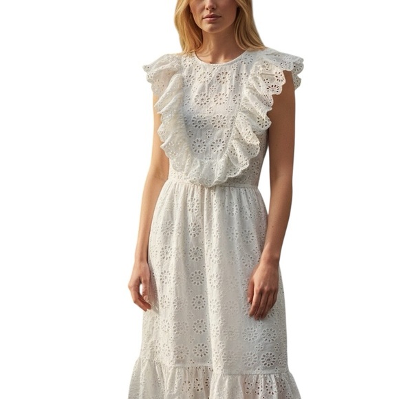 Zara White Ruffle Midi Dress - Picture 8 of 8